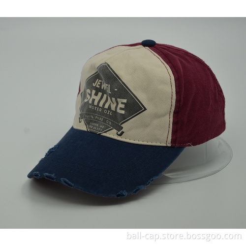 Printed 5 panels baseball cap with leather strap
